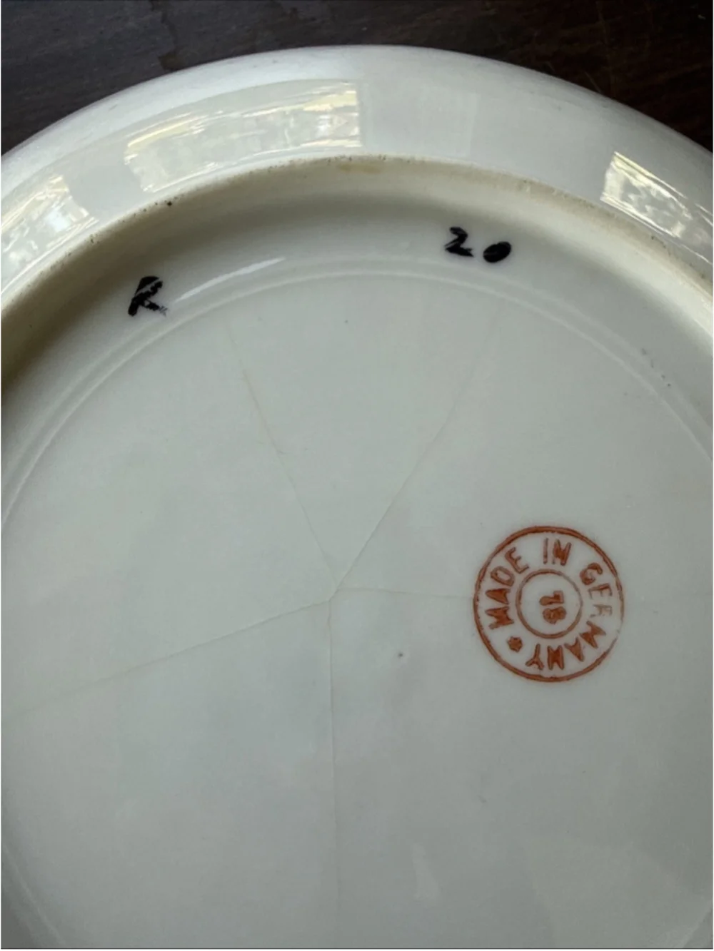Antique German Purple Lustreware Serving Bowl with Roses